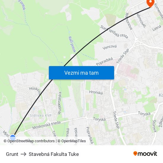 Grunt to Stavebná Fakulta Tuke map