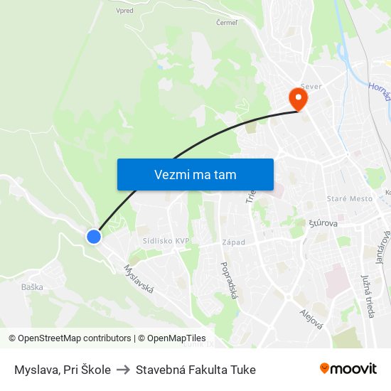 Myslava, Pri Škole to Stavebná Fakulta Tuke map