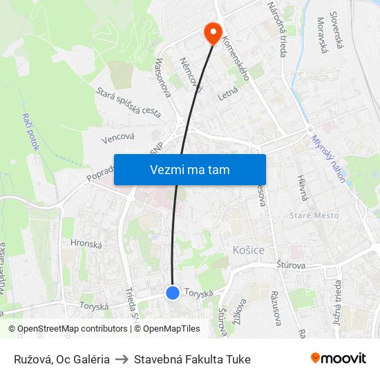 Ružová, Oc Galéria to Stavebná Fakulta Tuke map