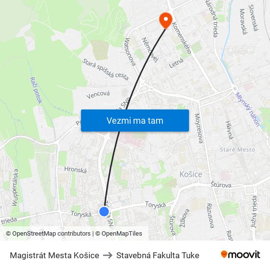 Magistrát Mesta Košice to Stavebná Fakulta Tuke map