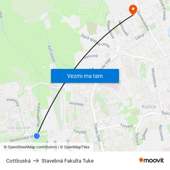 Cottbuská to Stavebná Fakulta Tuke map