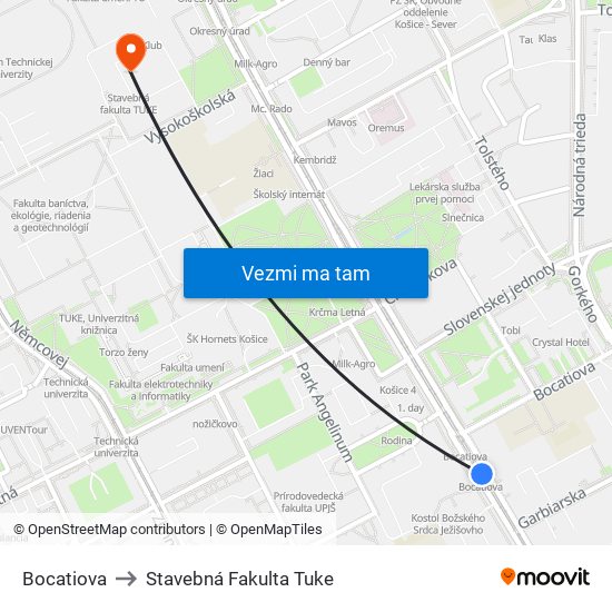 Bocatiova to Stavebná Fakulta Tuke map