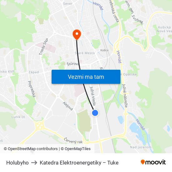 Holubyho to Katedra Elektroenergetiky – Tuke map