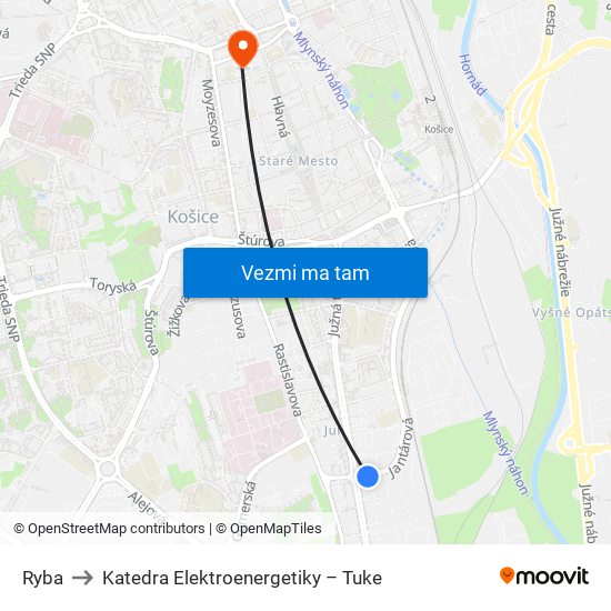 Ryba to Katedra Elektroenergetiky – Tuke map