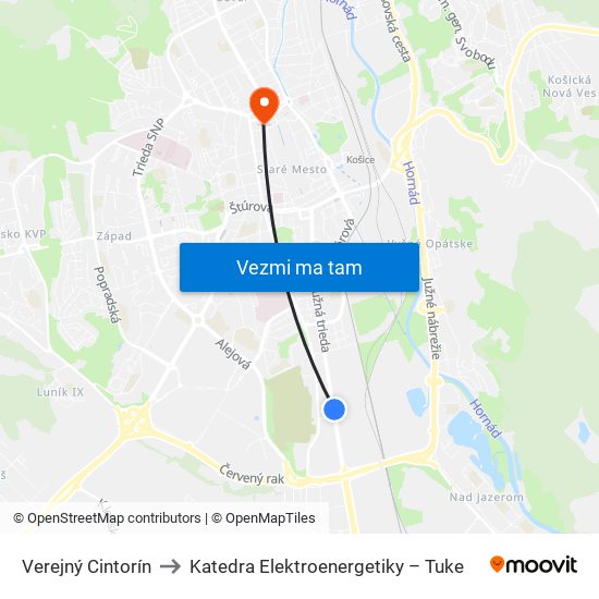 Verejný Cintorín to Katedra Elektroenergetiky – Tuke map