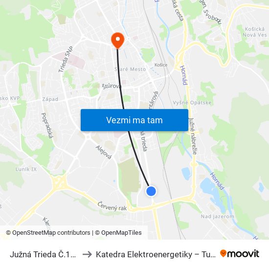 Južná Trieda Č.125 to Katedra Elektroenergetiky – Tuke map