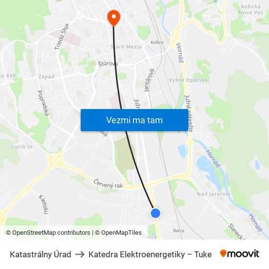 Katastrálny Úrad to Katedra Elektroenergetiky – Tuke map