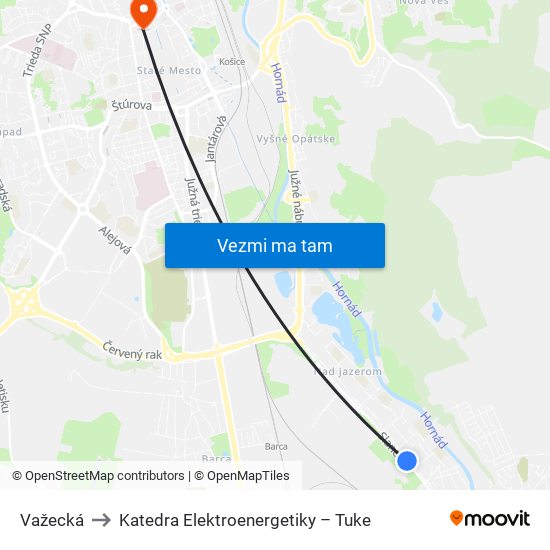 Važecká to Katedra Elektroenergetiky – Tuke map