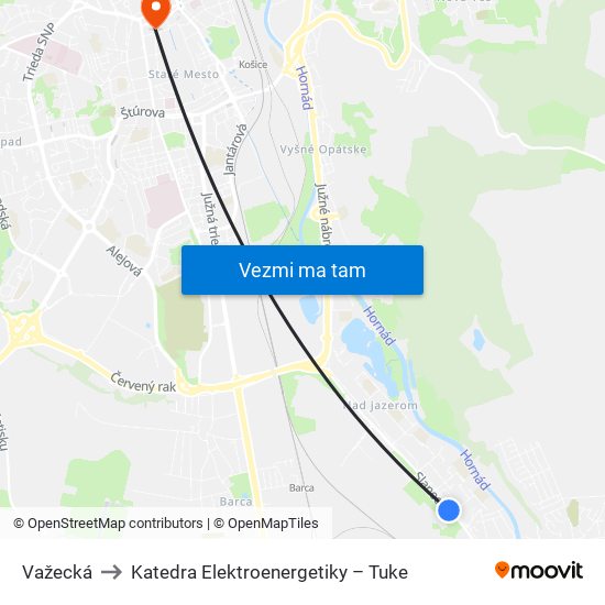 Važecká to Katedra Elektroenergetiky – Tuke map