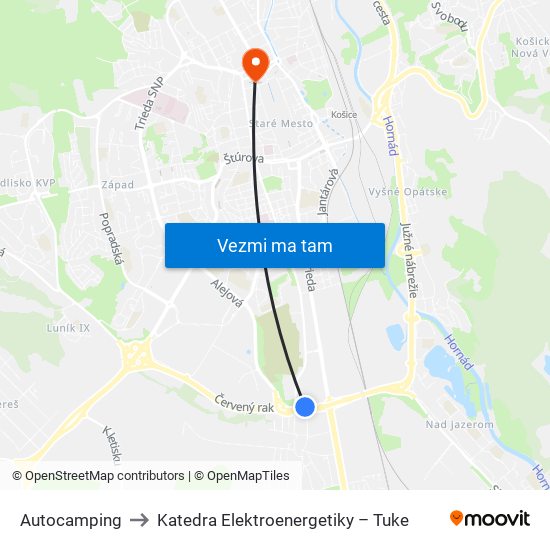 Autocamping to Katedra Elektroenergetiky – Tuke map