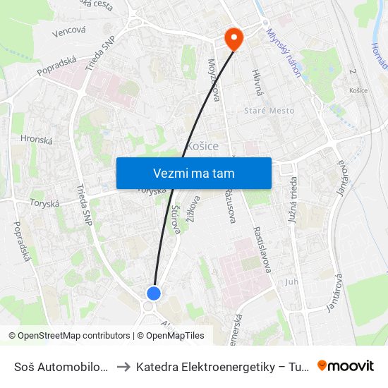 Soš Automobilová to Katedra Elektroenergetiky – Tuke map