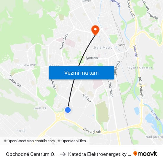 Obchodné Centrum Optima to Katedra Elektroenergetiky – Tuke map