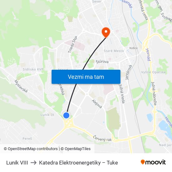 Luník VIII to Katedra Elektroenergetiky – Tuke map