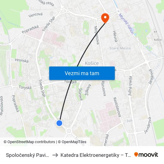 Spoločenský Pavilón to Katedra Elektroenergetiky – Tuke map