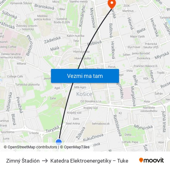 Zimný Štadión to Katedra Elektroenergetiky – Tuke map