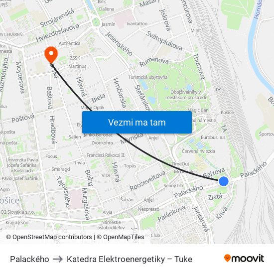 Palackého to Katedra Elektroenergetiky – Tuke map