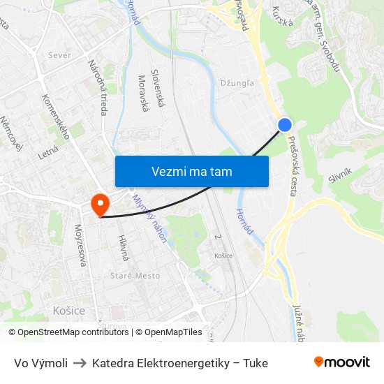 Vo Výmoli to Katedra Elektroenergetiky – Tuke map