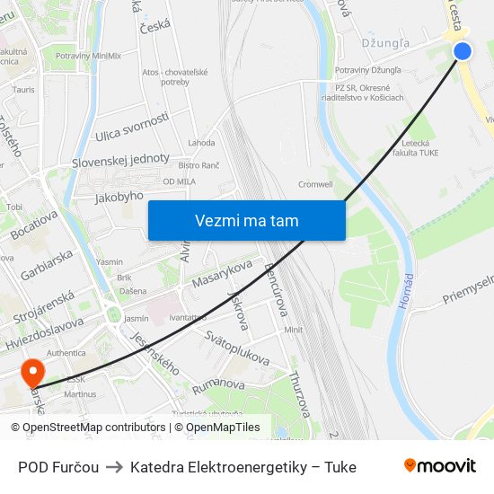 POD Furčou to Katedra Elektroenergetiky – Tuke map