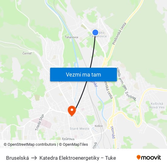 Bruselská to Katedra Elektroenergetiky – Tuke map