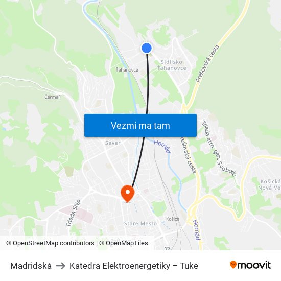 Madridská to Katedra Elektroenergetiky – Tuke map