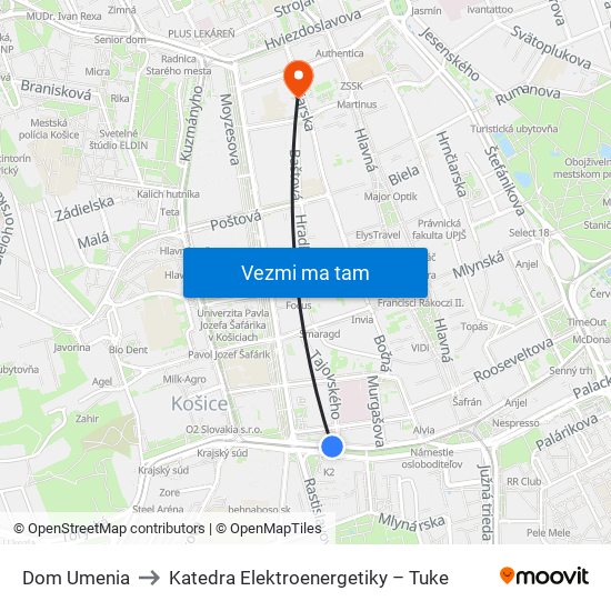 Dom Umenia to Katedra Elektroenergetiky – Tuke map