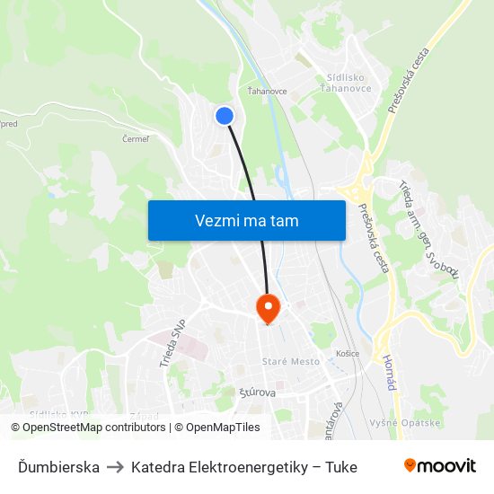 Ďumbierska to Katedra Elektroenergetiky – Tuke map