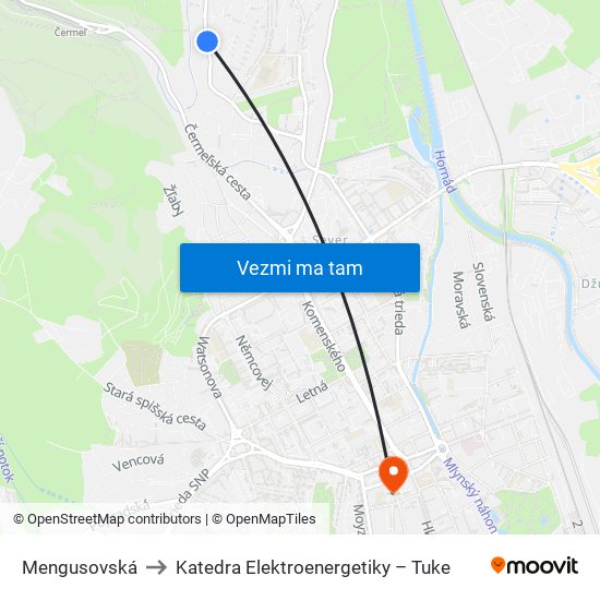 Mengusovská to Katedra Elektroenergetiky – Tuke map