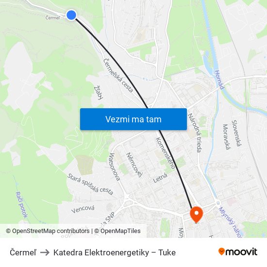 Čermeľ to Katedra Elektroenergetiky – Tuke map