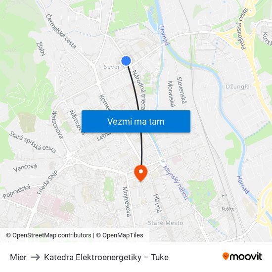 Mier to Katedra Elektroenergetiky – Tuke map