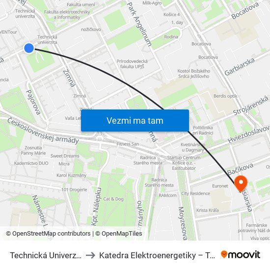 Technická Univerzita to Katedra Elektroenergetiky – Tuke map