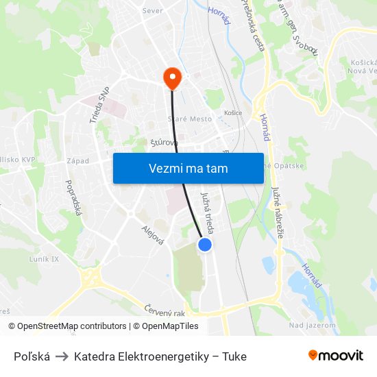 Poľská to Katedra Elektroenergetiky – Tuke map