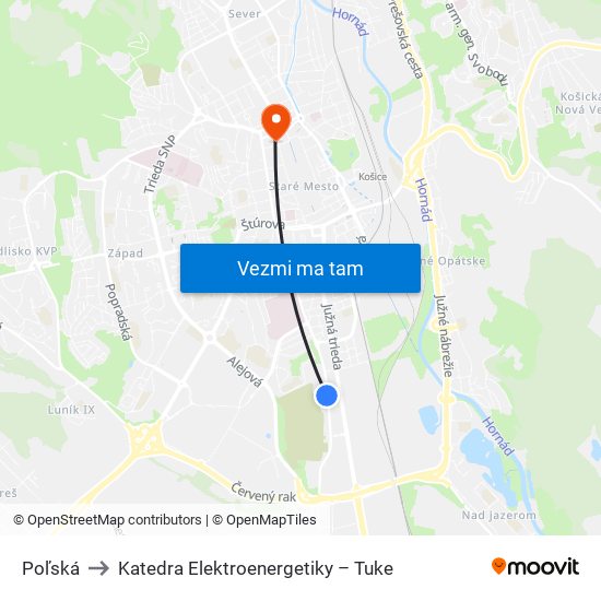 Poľská to Katedra Elektroenergetiky – Tuke map