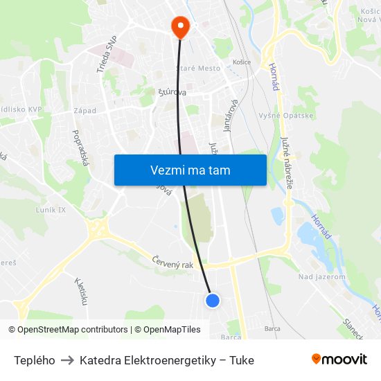 Teplého to Katedra Elektroenergetiky – Tuke map