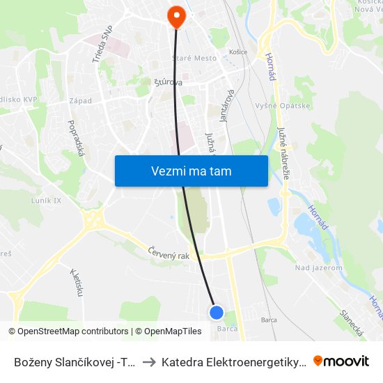 Boženy Slančíkovej -Timravy to Katedra Elektroenergetiky – Tuke map