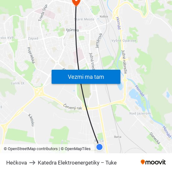 Hečkova to Katedra Elektroenergetiky – Tuke map