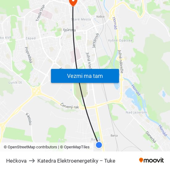 Hečkova to Katedra Elektroenergetiky – Tuke map