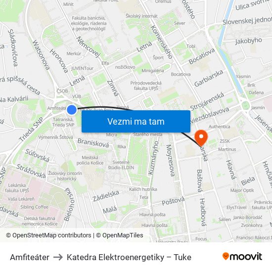 Amfiteáter to Katedra Elektroenergetiky – Tuke map