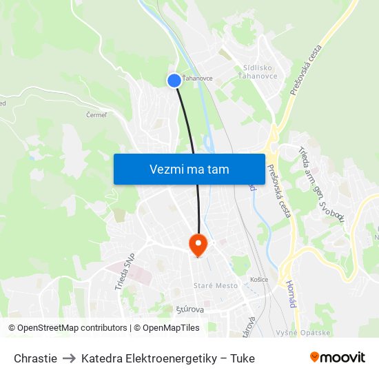 Chrastie to Katedra Elektroenergetiky – Tuke map