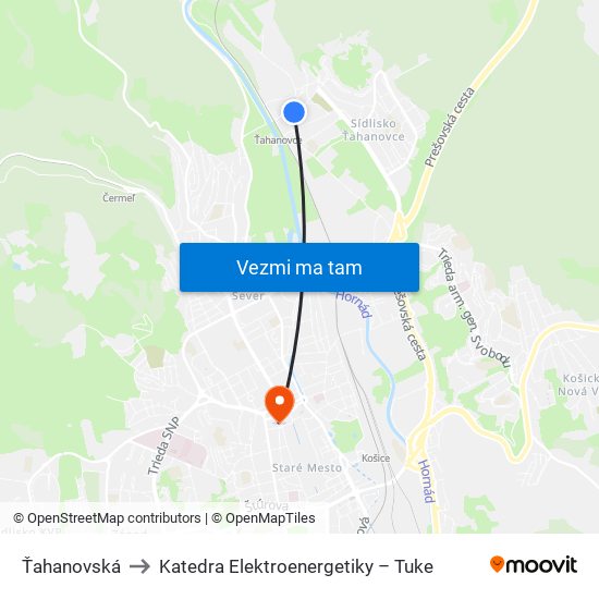 Ťahanovská to Katedra Elektroenergetiky – Tuke map