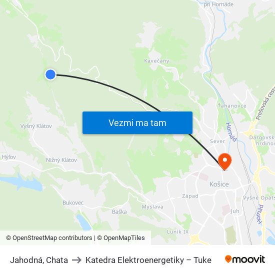 Jahodná, Chata to Katedra Elektroenergetiky – Tuke map