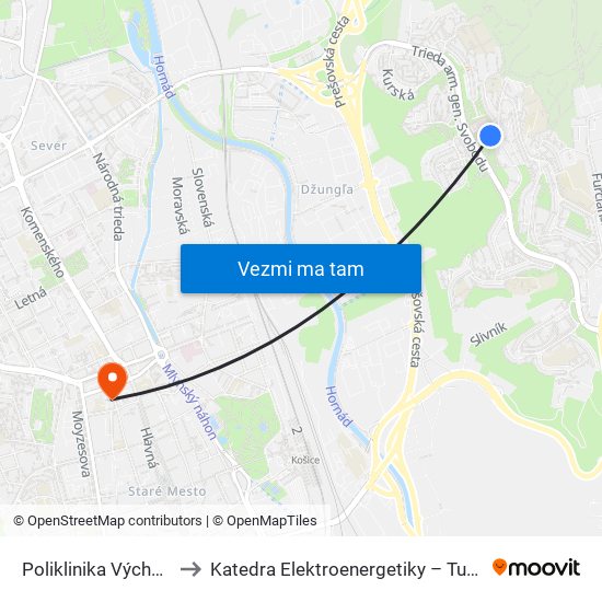 Poliklinika Východ to Katedra Elektroenergetiky – Tuke map