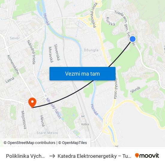 Poliklinika Východ to Katedra Elektroenergetiky – Tuke map