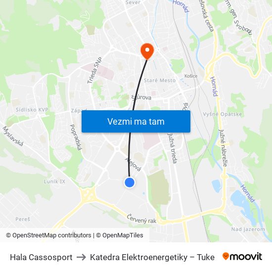 Hala Cassosport to Katedra Elektroenergetiky – Tuke map