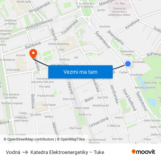 Vodná to Katedra Elektroenergetiky – Tuke map