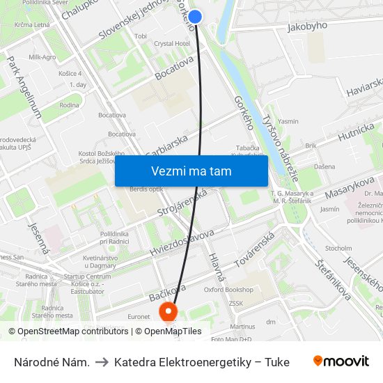 Národné Nám. to Katedra Elektroenergetiky – Tuke map