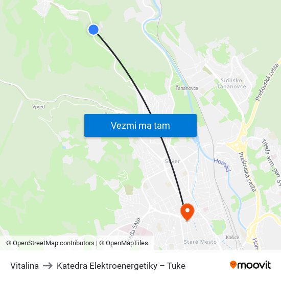 Vitalina to Katedra Elektroenergetiky – Tuke map