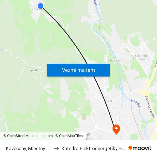 Kavečany, Miestny Úrad to Katedra Elektroenergetiky – Tuke map