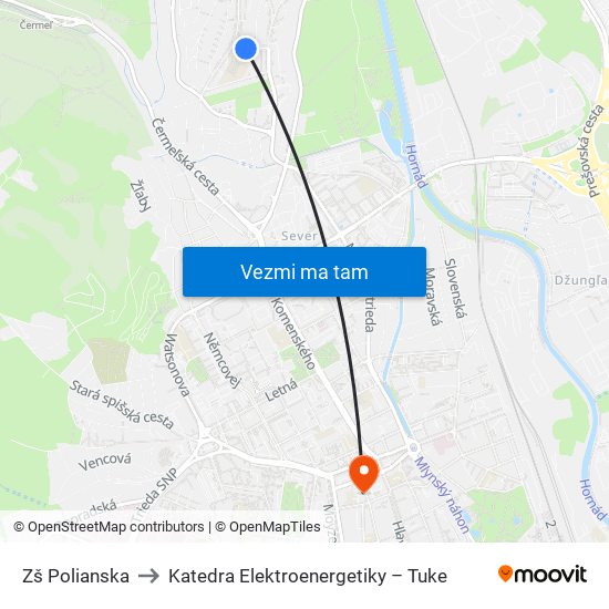 Zš Polianska to Katedra Elektroenergetiky – Tuke map