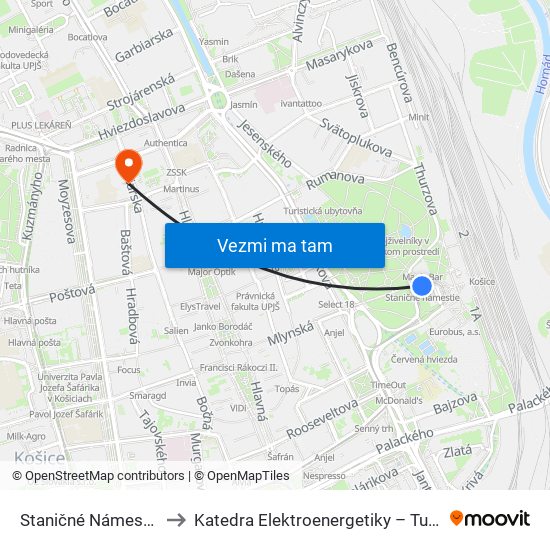 Staničné Námestie to Katedra Elektroenergetiky – Tuke map