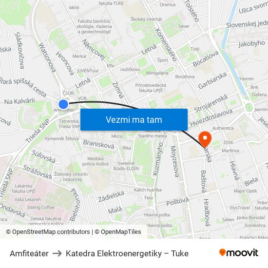 Amfiteáter to Katedra Elektroenergetiky – Tuke map